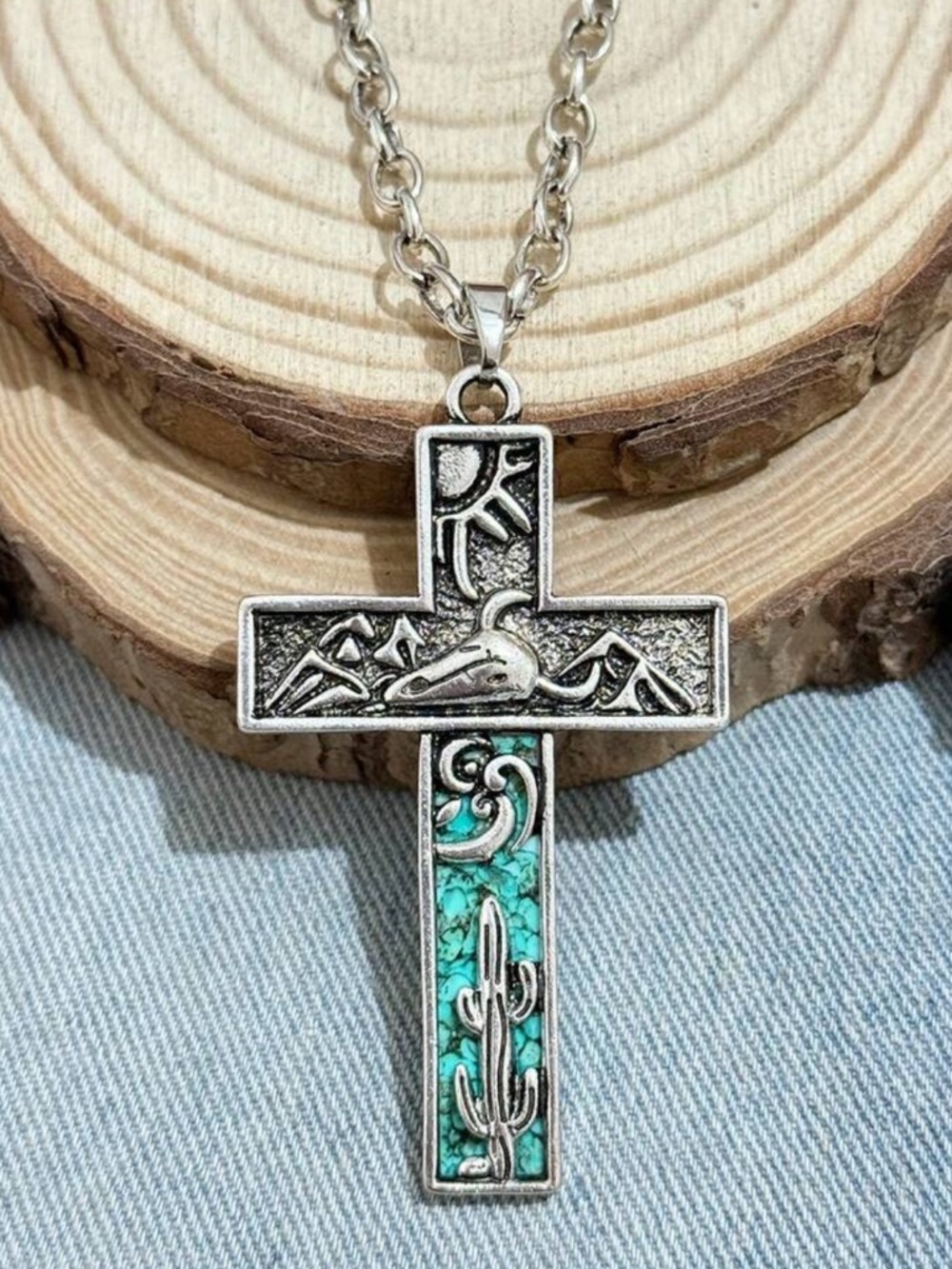 Vintage‎ Western Style American Desert Totem Cross Necklace